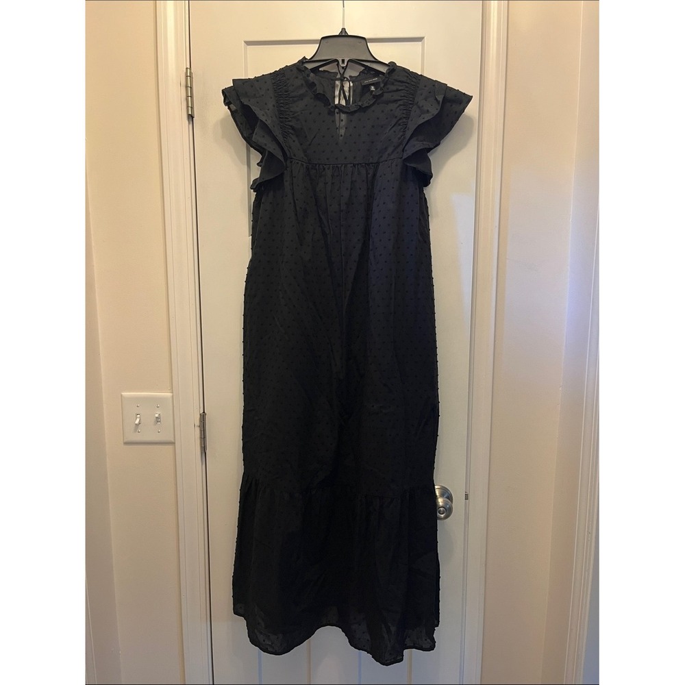 Boho Black Swiss Dot Maxi Ruffle Tiered Dress Sleeveless Cotton Festival - Picture 7 of 7